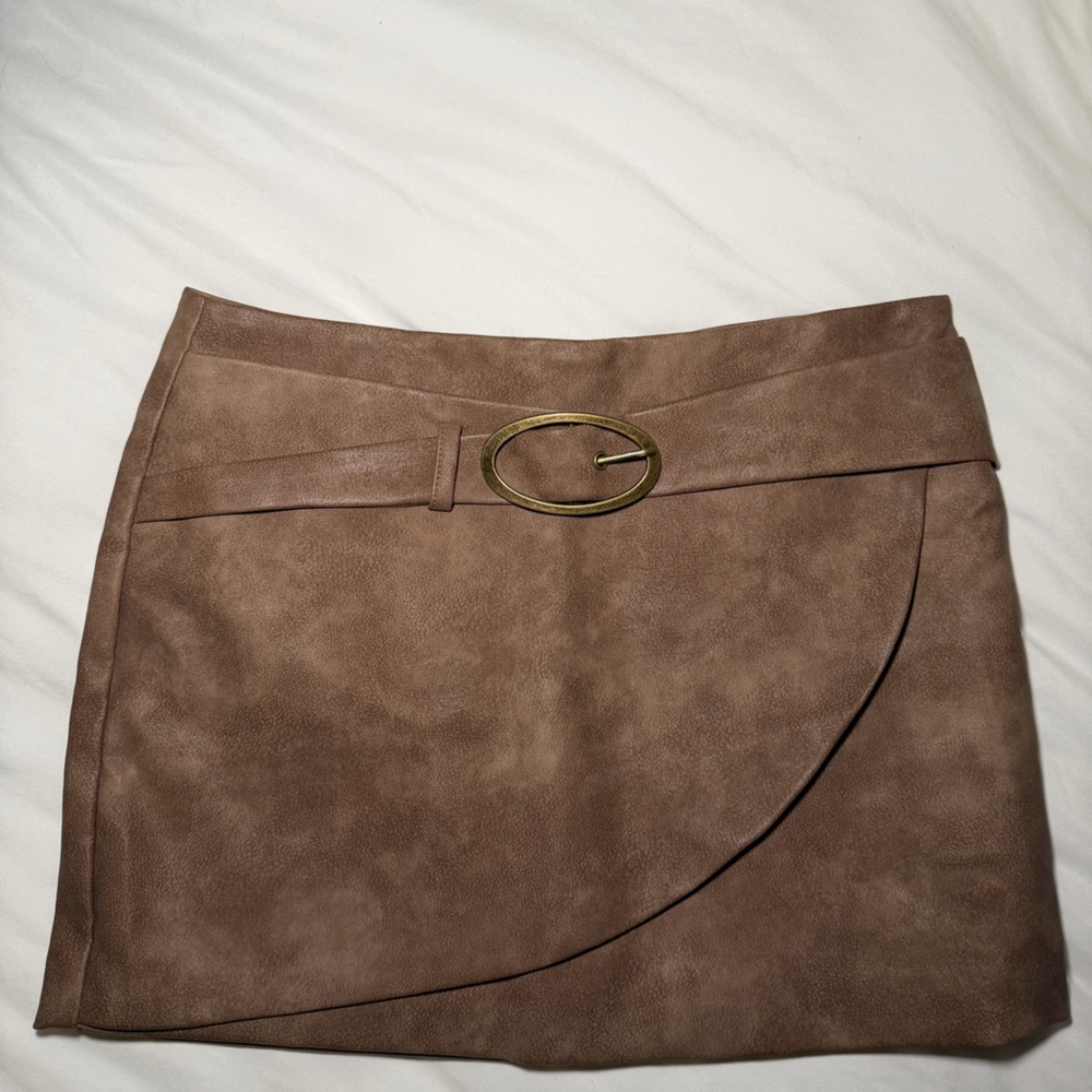 Peppermayo Tan Mini Skirt with Gold Buckle